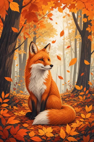 Illustration générée par IA : renard roux dans une forêt d'automne