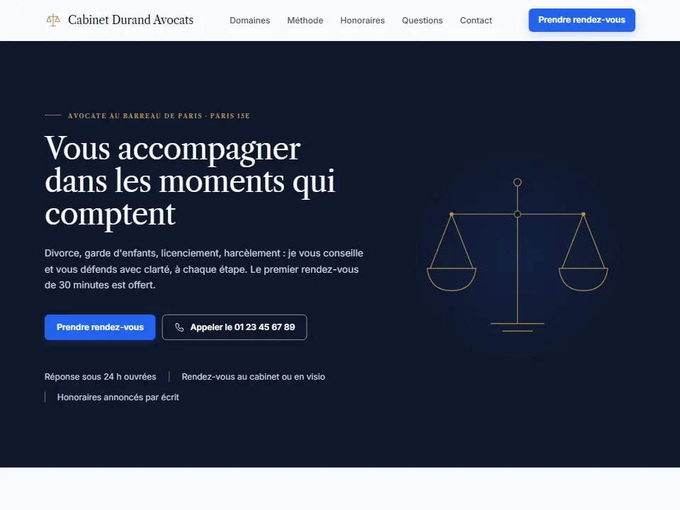 Site créé avec l'IA : Cabinet Durand Avocats, Avocate, Paris 15e