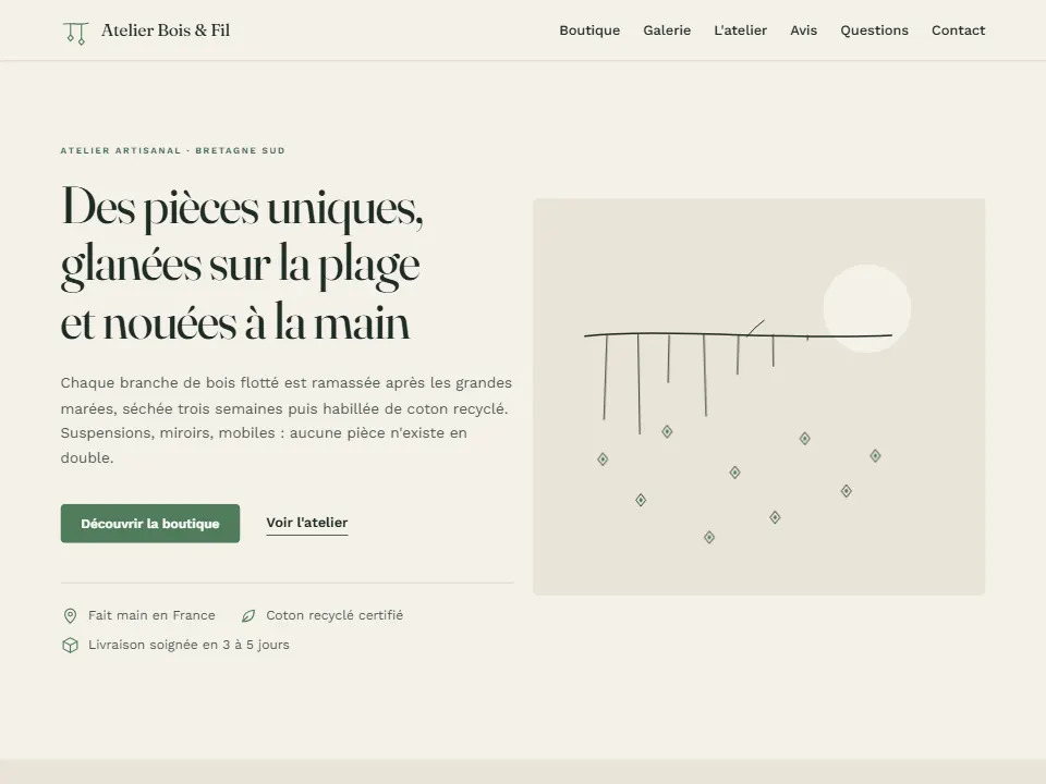 Site créé avec l'IA : Atelier Bois & Fil, Boutique de créations faites main