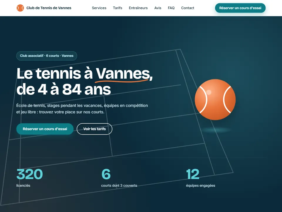 Site créé avec l'IA : Club de Tennis de Vannes, Club sportif, Vannes