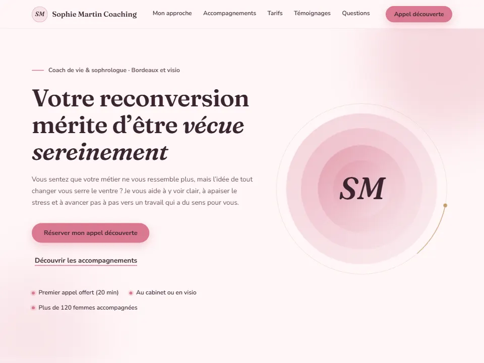 Site créé avec l'IA : Sophie Martin Coaching, Coach et sophrologue, Bordeaux