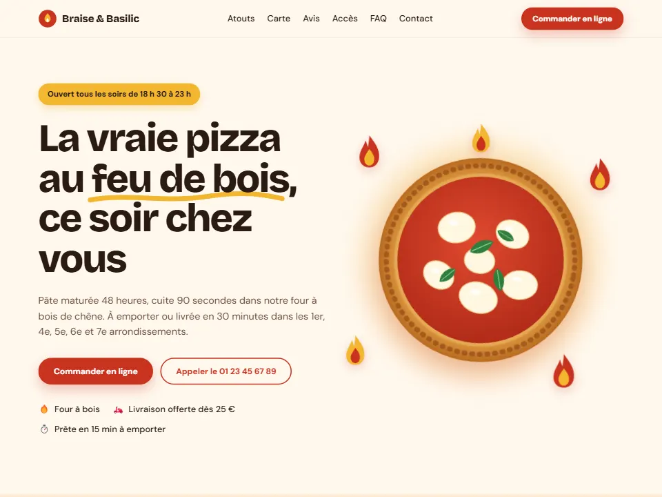 Site créé avec l'IA : Braise & Basilic, Pizzeria, Marseille