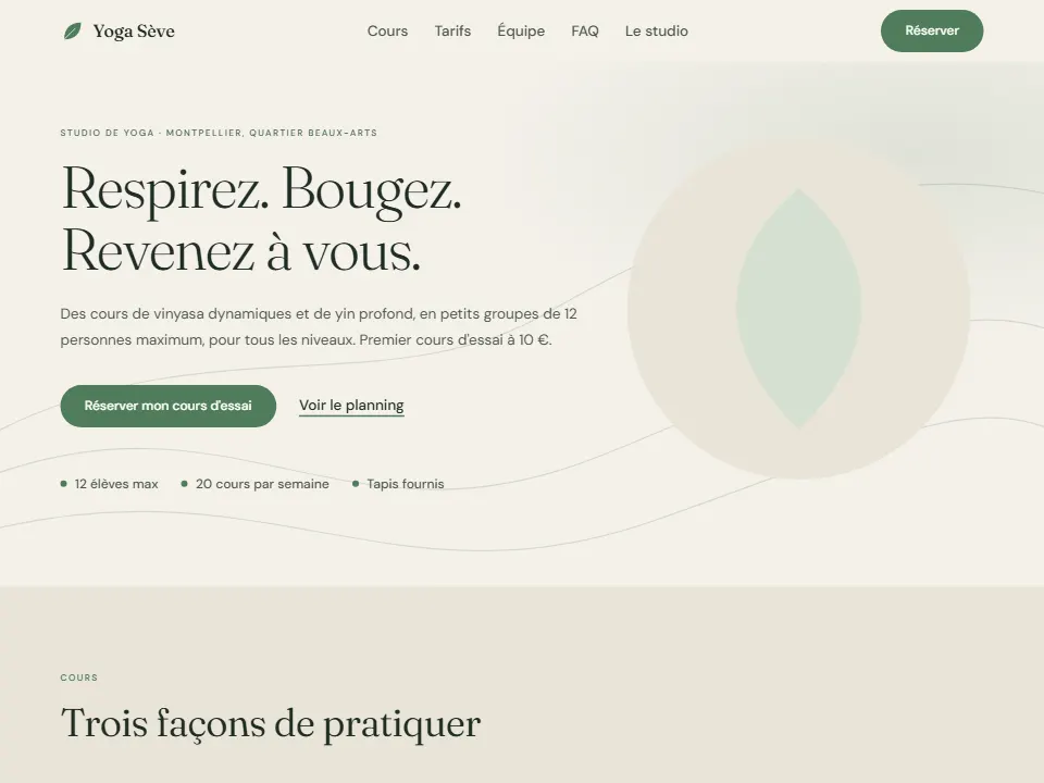Site créé avec l'IA : Yoga Sève, Studio de yoga, Montpellier