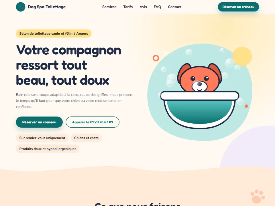 Site créé avec l'IA : Dog Spa Toilettage, Toilettage, Angers